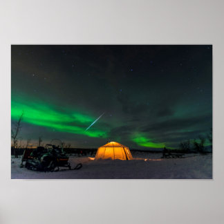 Geminid Meteor en de Noordelijke Lichten in Zweden Poster