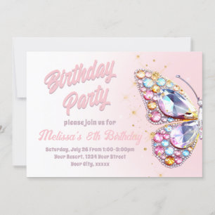gemmes papillon design Anniversaire Invitation