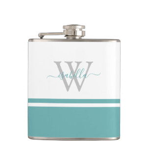 Gemoderniseerd Schrift Teal Fles met Monogram Heupfles
