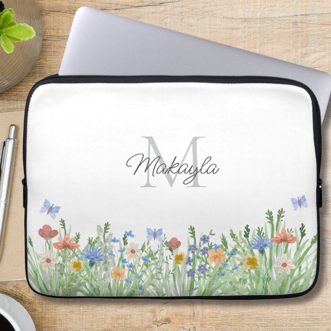 gemonogram wilde bloem laptop sleeve (Creator heeft geüpload)