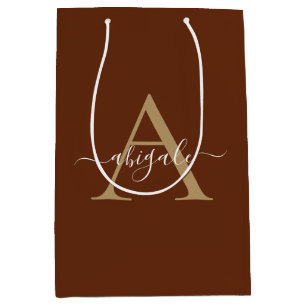 Gemonogrammeerd Kaneel Bruin Goud Minimaal Elega Medium Cadeauzakje