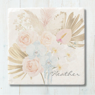 Gemonogrammeerd Mooie Tropische Bloemen Boeket Blo Stenen Onderzetter