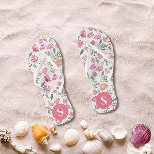 Gemonogrammeerd Roze Flamingo's Tropisch Bloemmoti Teenslippers