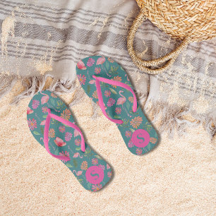 Gemonogrammeerd Roze Flamingo's Tropisch Bloemmoti Teenslippers