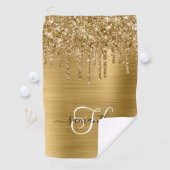 Gemonogrammeerde Goud Druppelende Glitters Golfhanddoek (Insitu)