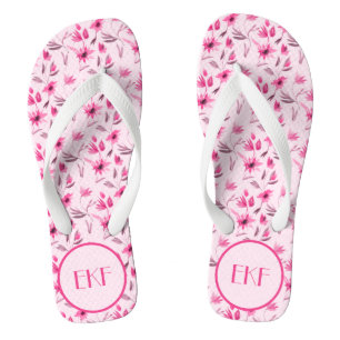 Gemonogrammeerde Initialen Roze Bloemendames Teenslippers