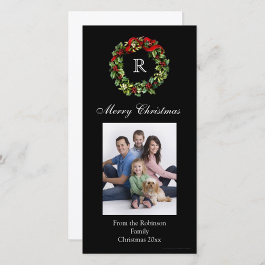 Gemonogrammeerde Kerst Klassieke Krans Feestdagenkaart (Voorkant / Achterkant)