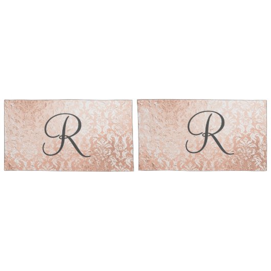 Gemonogrammeerde roze gouden damast kussensloop (Achterkant-Set)