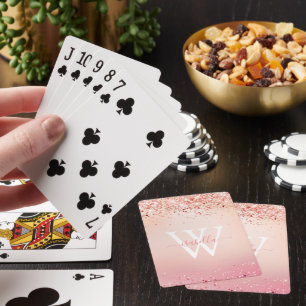 Gemonogrammeerde Roze Gouden Glitter Elegante Scri Pokerkaarten