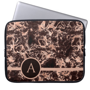 Gemonogrammeerde roze gouden marmer laptop sleeve