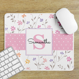 Gemonogrammeerde Roze Wilde Bloemen Muismat