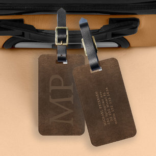 Gemonogrammeerde vintage bruine leren uitstraling bagagelabel