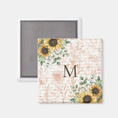 Gemonogrammeerde Vintage Landelijke Zonnebloem Dec Magneet (Voorkant / Achterkant)