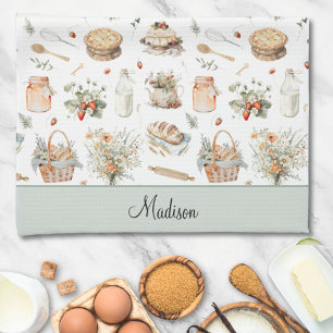 Gemonogrammeerde Whimsical Bloemige Aardbei Landel Theedoek
