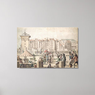 Gemontebanken en Promenaders op de Pont Canvas Afdruk