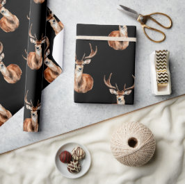 Gemonteerd Herten Head Wildlife Zwart Cadeaupapier