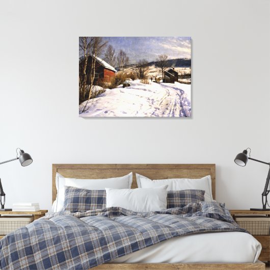Gemonteerd - Winterlandschap in Lillehammer Canvas Afdruk (Insitu (Slaapkamer))