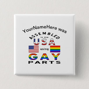 Gemonteerde Amerikaanse homodelen Persoonlijke naa Vierkante Button 5,1 Cm