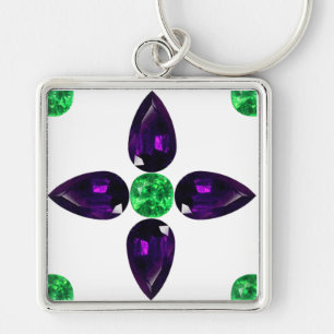 Gemstone Art, groene en Paarse Sleutelhanger