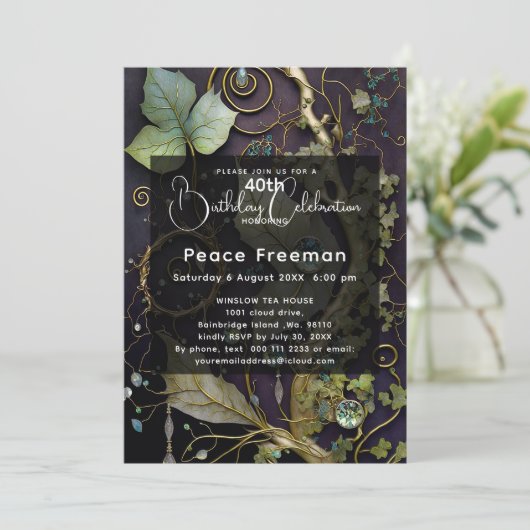 Gemstone Botanical, Elegant, Plum, Sage Invitation Kaart (Staand voorkant)