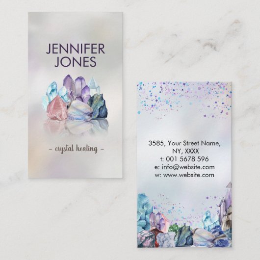 Gemstone Crystals Cluster op moeder van parels Visitekaartje (Voorkant / Achterkant)