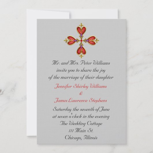 Gemstone Heart Cross Wedding Invitation Kaart (Voorkant)