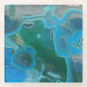 Gemstone Marged Blue Green Swirl Pattern Gem Glazen Onderzetter