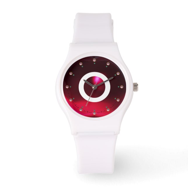 GEMSTONE MONOGRAM, PRINED RED RED BURGUNDY RUBY HORLOGE (Voorkant)