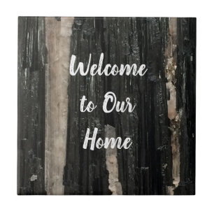 Gemstone Photo Black en White Striped Welcome Tegeltje