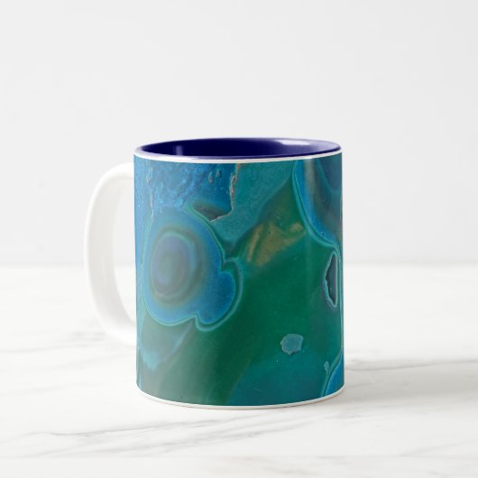 Gemstone Swirled Vivid Blue Green gepolijst gem Tweekleurige Koffiemok (Voorkant links)