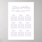 Gemuleerd paars scriptharten trouwtafel plan poster (Voorkant)