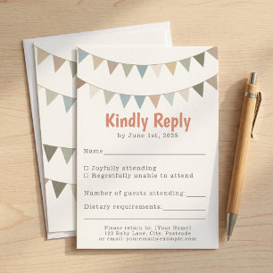 Gemutst pastel bunting baby shower RSVP insert Kaartje