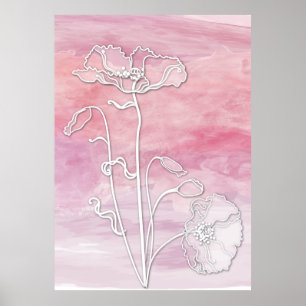Gemutte Roze Mauve Abstracte Waterverf en Poppies Poster