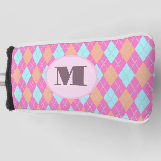 Gemutte Roze preppy argyle aangepaste monogram dam Golfheadcover (Voorkant)
