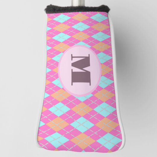 Gemutte Roze preppy argyle aangepaste monogram dam Golfheadcover (Draai 90)