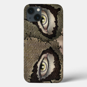 Genaaide Burlap Sack Gemaskerde Vrouw Ogen iPhone 13 Hoesje