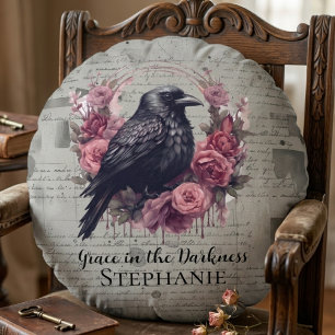 Genade in de duisternis Vintage Raven Bloemmotief Rond Kussen