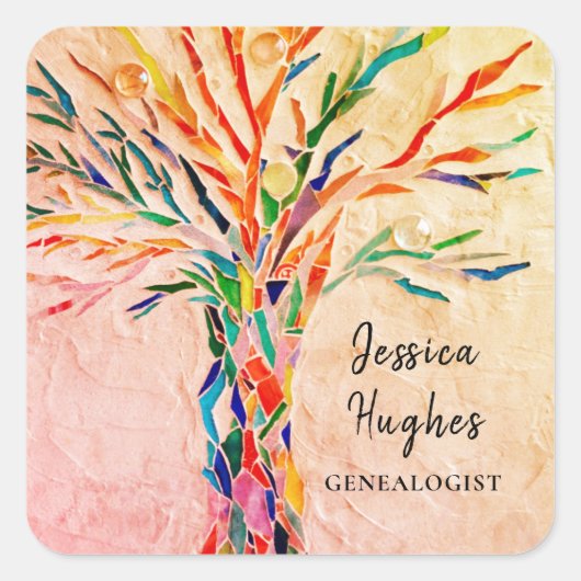 Genalogist Family Tree beige Vierkante Sticker (Voorkant)