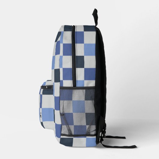 Gender Neutraal Blauw Checkerboard Monogram Initia Bedrukte Rugzak (Rechts)