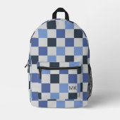 Gender Neutraal Blauw Checkerboard Monogram Initia Bedrukte Rugzak (Voorkant)