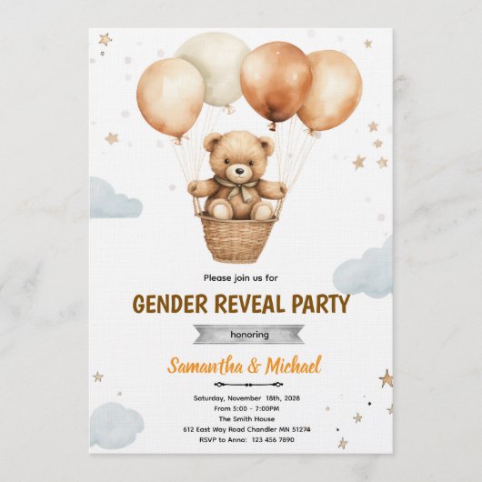 Gender Neutral Bear Baby Shower Invitation Kaart (Voorkant)