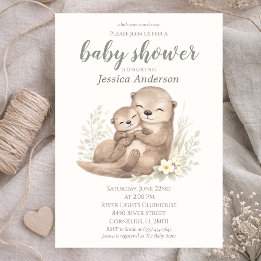 Gender Neutral Cottagecore Boho Otter Baby Shower Kaart