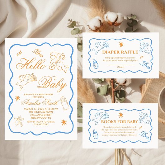 Gender Neutral doodle cupid Baby Shower Invitation