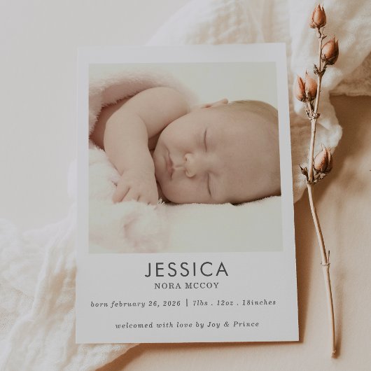 Gender Neutral Photo Baby Announcement Card