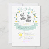 Gender neutral Twin Cute bear babyshower Kaart (Voorkant)