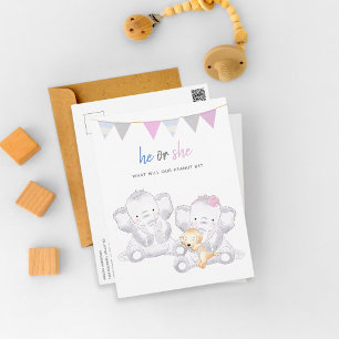 Gender Onthullen Modern Elephants Party Briefkaart