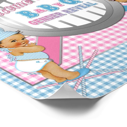 Gender onthullen Roze Blue Gingham Baby Q BBQ Post Poster (Hoek)