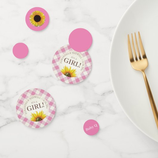 Gender onthulling Gingham and Sunflower Baby Q Confetti (Groep)