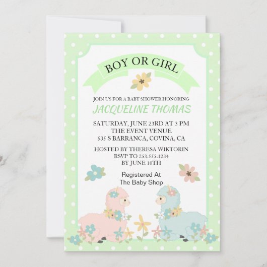 Gender onthulling Llama Baby shower Uitnodiging (Voorkant)