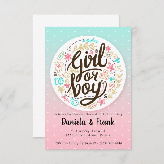 Gender onthulling Uitnodiging Baby shower Jongen o (Voorkant / Achterkant)